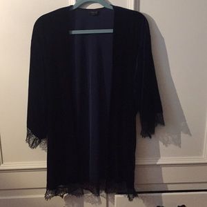 Blue velvety robe with black lace